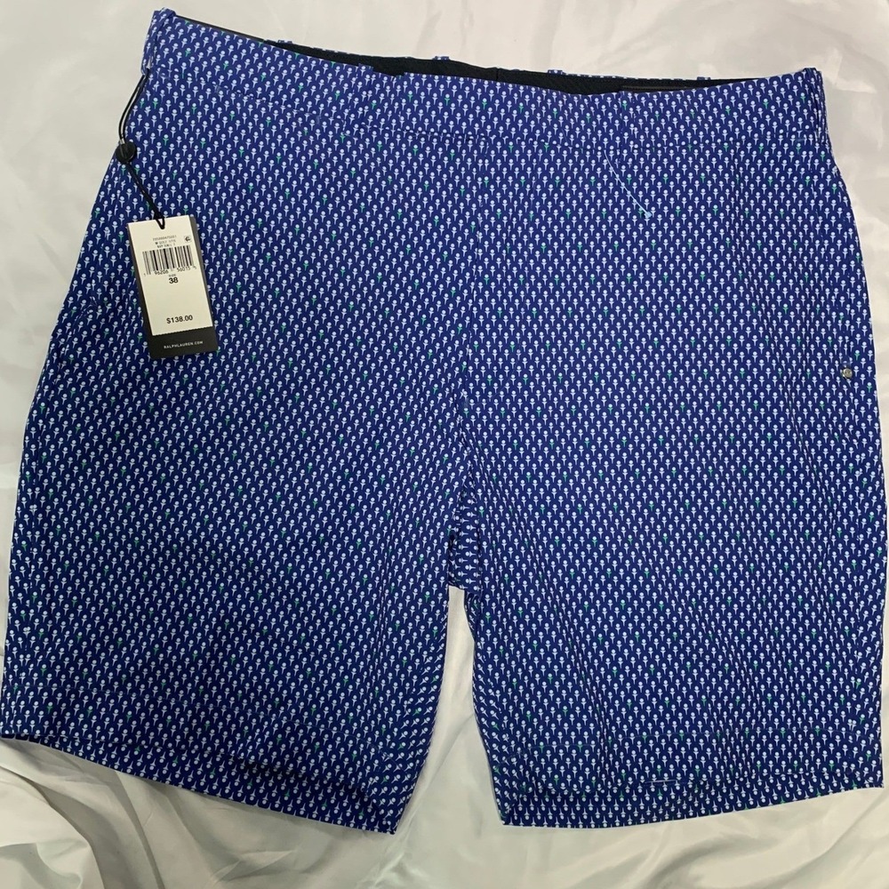 RLX Ralph Lauren Mens Blue Golf Tee Print Tailored Fit Shorts 38 NWT 20113168
